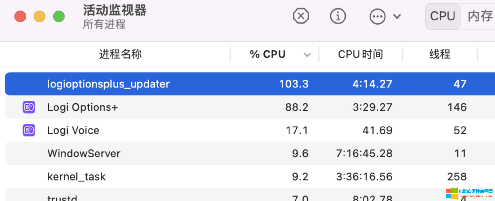 MAC��X��Logi Options+�o�����_ CPU�j�߹��Ͻ�Q����