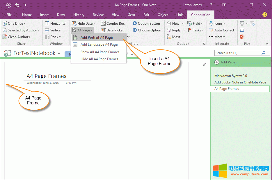 �o OneNote ������ A4 �������