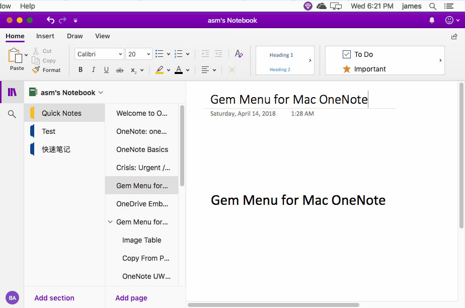 ʹ���䌚�ˆ� Gem Menu�ṩ����漉�e�Ę�ӛ��׌��ӛ���F�� OneNote ����б��С�
