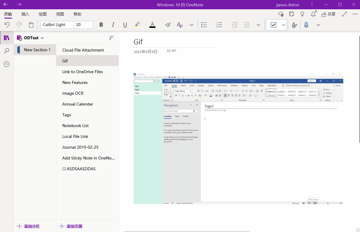 在 OneNote for Windows 10 中快速查看 gif 圖片。