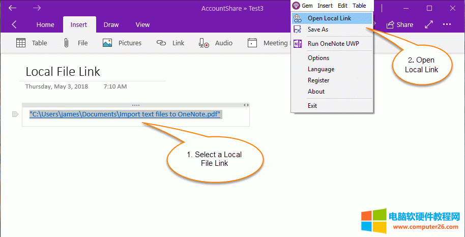 �䌚�ˆ� Gem Menu for OneNote UWP �ṩ��&ldquo;���_����朽�&rdquo;�Ĺ��ܡ��Á������_ OneNote UWP �ﱾ��朽ӡ�