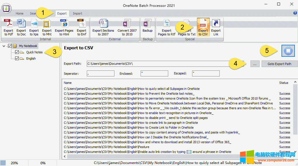 ʹ������̎�������� OneNote �Pӛ����һ�� CSV �ļ�