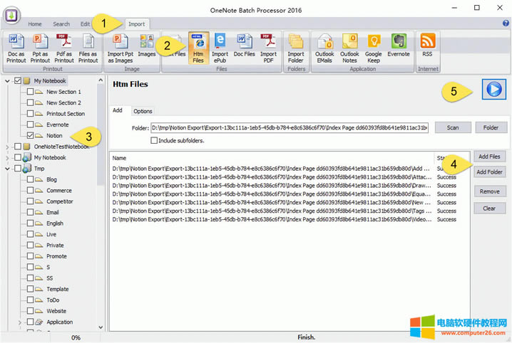 使用 OneNote Batch 導入 HTML 文件