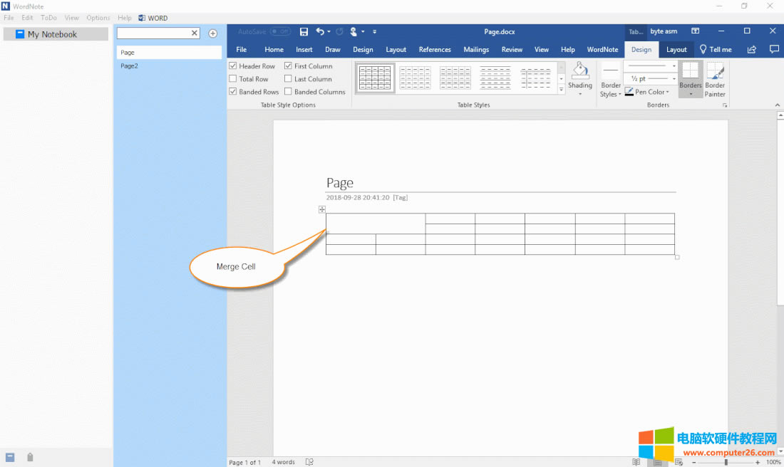 WordNote 的合并單元格