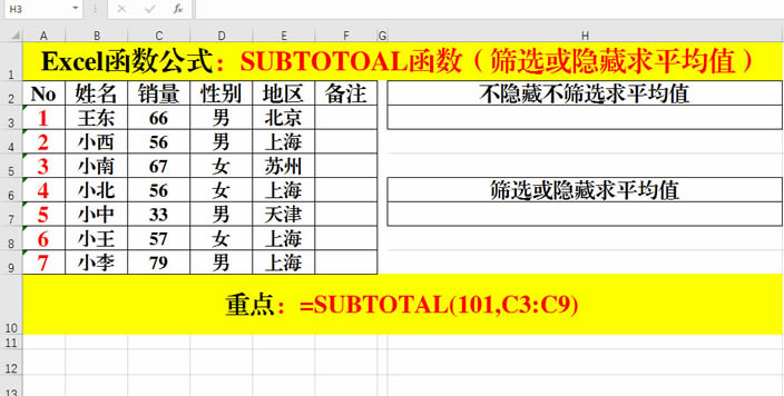 Excel��SUBTOTAL���������[�ػ�Y�x��ƽ��ֵ