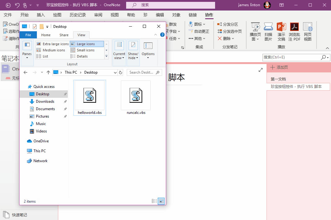 在 OneNote 里使用珍寶按鈕控件來執(zhí)行 VBS 腳本附件來運行外部程序