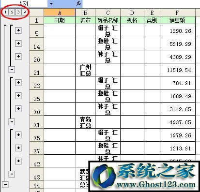 單擊分級(jí)符號(hào)顯示或隱藏明細(xì)數(shù)據(jù)