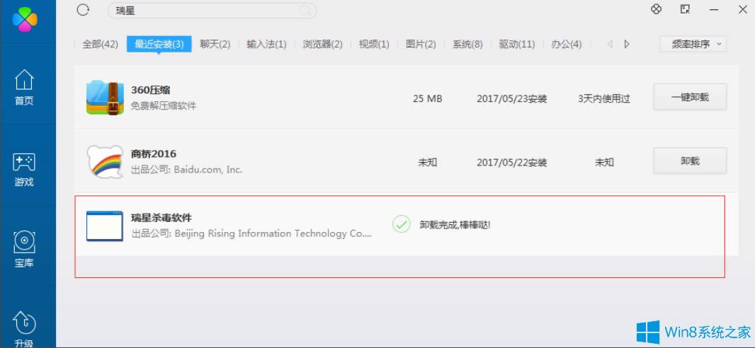 Win8系統(tǒng)如何刪除瑞星殺毒軟件?Win8系統(tǒng)刪除瑞星殺毒軟件的方法