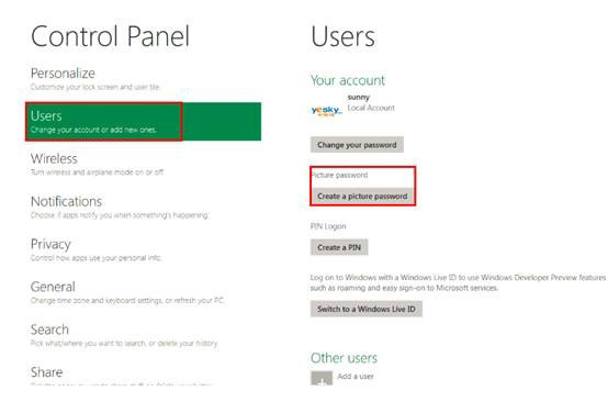 win8系統(tǒng)圖片密碼的設(shè)置方法 win8系統(tǒng)圖片密碼的設(shè)置方法
